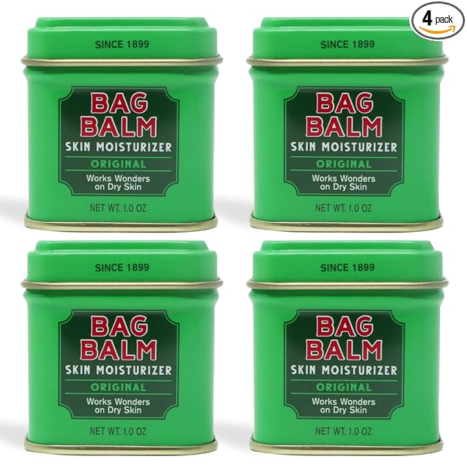 Bag Balm Vermont's Original Ointment, 1 Ounce Tin (Pack of 4), Moisturizing Ointment for Dry Skin that can Crack Split or Chafe on Hands Feet Elbows Knees Shoulders and More
