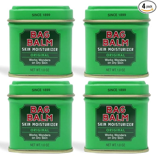 Bag Balm Vermont's Original Ointment, 1 Ounce Tin (Pack of 4), Moisturizing Ointment for Dry Skin that can Crack Split or Chafe on Hands Feet Elbows Knees Shoulders and More