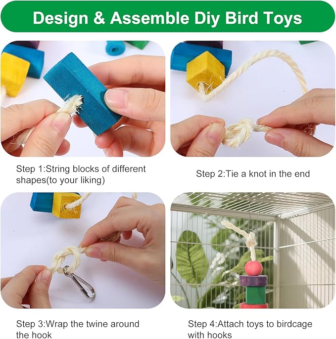 165 Pcs Parrot Toys, Bird Toys Bird Chew Toy DIY Multicolored Wooden Blocks for Large Macaws, Cockatoos, African Grey, Small and Medium Parrot