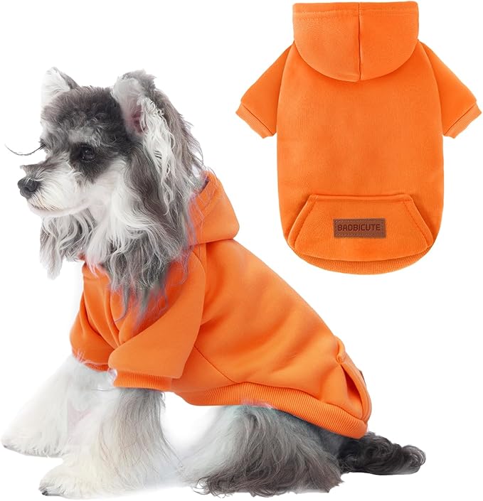 2 Pack Dog Hoodie Warm Hood Dog Sweater Cold Weather Small Dogs Sweatshirt Comfort Pet Clothes for Small Medium Dogs with Pockets (Orange, M (Back: 11.4",Chest: 16.9", 5.8-8.8 lbs))