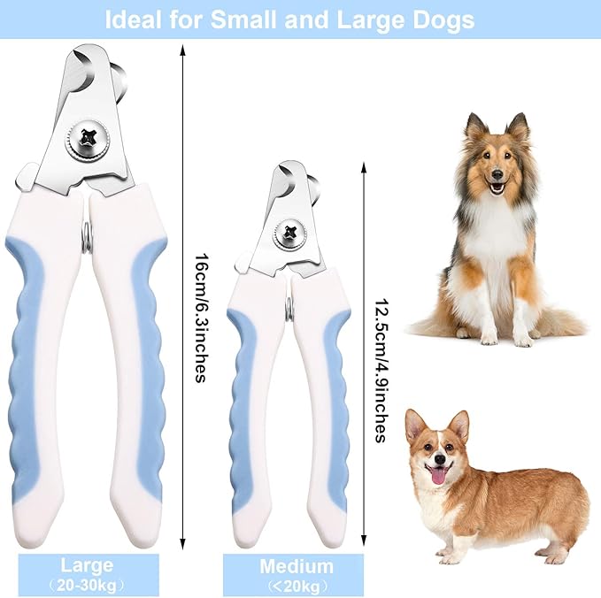 Mudder 4 Pieces Dog Nail Clippers Kit Dog Cat Pets Nail Clippers and Trimmers with Safety Guard to Avoid Over Cutting for Large Small Animals Pet Grooming (Blue and White)