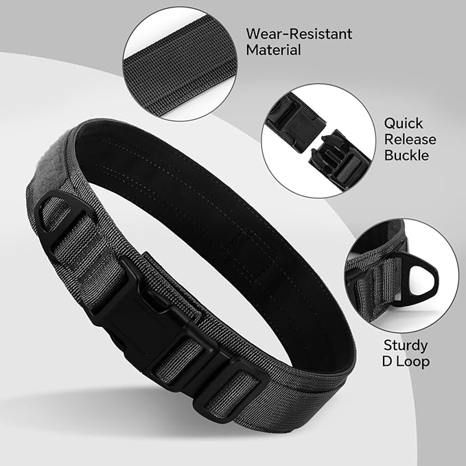 Tactical Durable Dog Collar, Metal D-Ring, Adjustable Heavy Duty Dog Collar with Heavy Quick-Release Buckle for Medium Large Dogs (Black, XL)