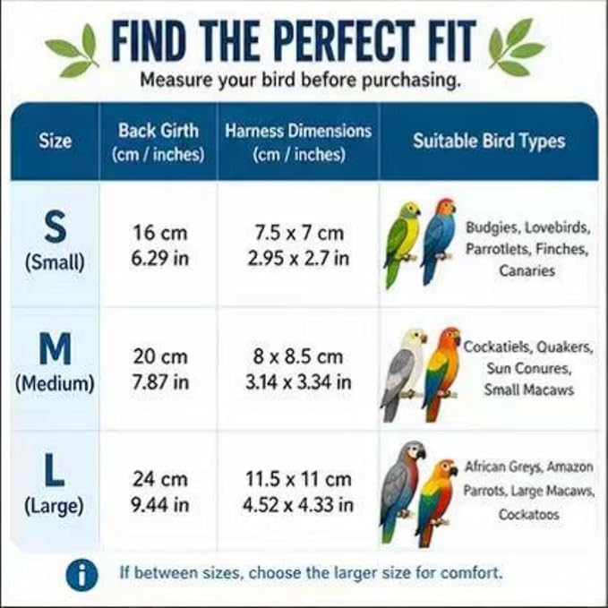 2-Pack， Adjustable Bird Harness & 78.7" Leash Set, Anti-Bite Nylon Flying Rope for Outdoor Training, for XS Small Parrots, Mini Macaw, Scarlet, Keck & Similar Sized Birds (Blue, m)