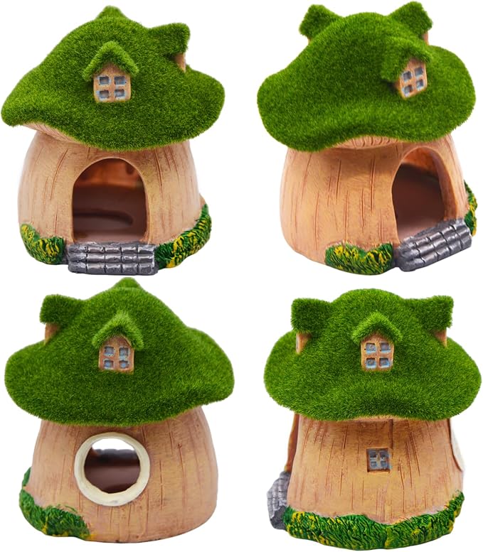 AnRui Green Moss Mushroom Aquarium Decor Cute Fish Tank Decorationss Resin Aquarium Decor Hideout Cave Ornament for Small Fish, Shrimp, Hermit Crab, Goldfish and Reptiles