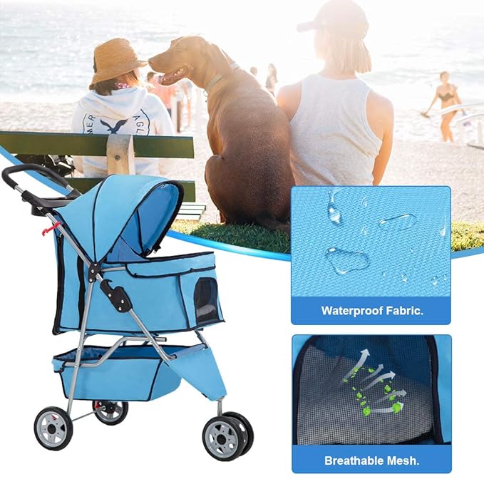BestPet | 3-Wheel Pet Stroller | Dog and Cat Stroller | Breathable Mesh | Lightweight Travel Carrier | Waterproof & Foldable Design | Storage Basket | Black | for Daily Walks & Outdoor Use