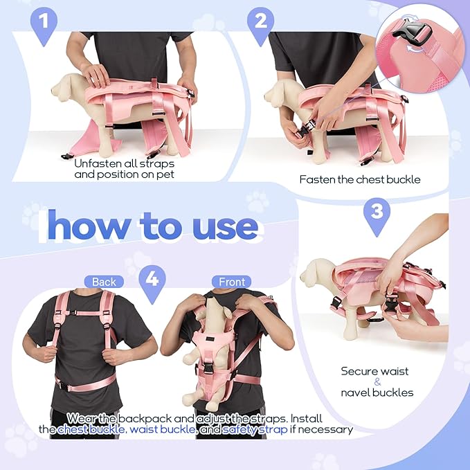 YUDODO Front Pet Carrier Backpack for Small Dogs and Cats, Secure and Breathable Mesh, Ergonomic Support, Adjustable for Walking, Hiking, or Travel (Pink M)