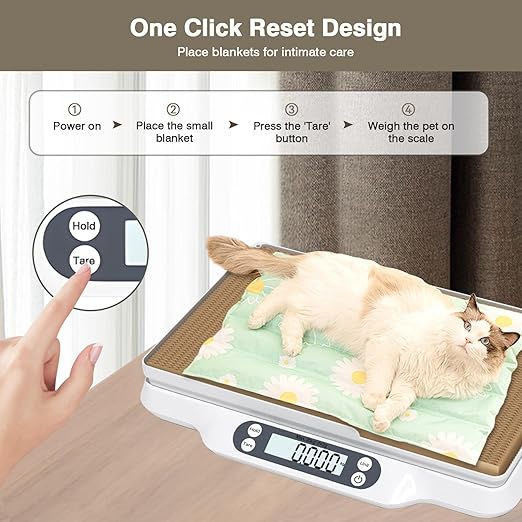 Digital Pet Scale for Animal, LED Display Cat Whelping Scale with Tape Measure, Collar, Weight Chart for Pets, Cats, Dogs, Animals, Measures Up to 66lb, 15.74 * 11.22"