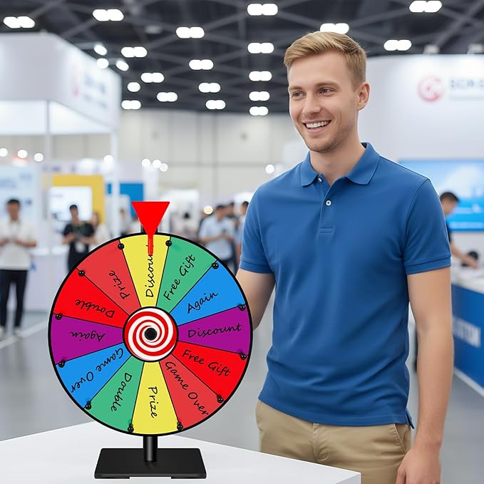 Klvied 12 Inch Prize Wheel, 12 Slot Tabletop Color Spinning Wheel, Carnival Spin Wheel with Dry Erase Markers and Eraser for Trade Show, Fortune Spin Game