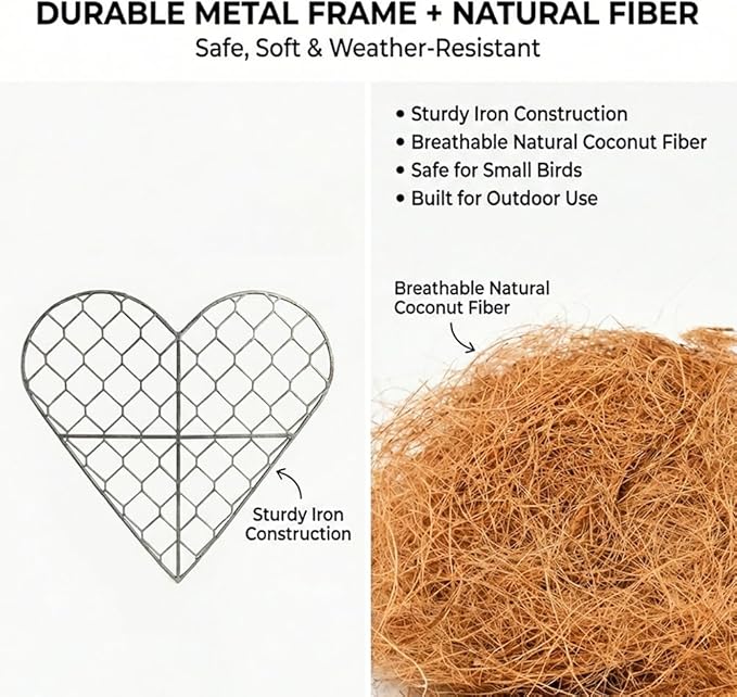 Handmade Fiber Bird Nesting Heart, Refillable Birds Haven Heart Shape Hummingbird Nesting and Nest Materials, for Wild Bird, Hummingbird Houses Nest Boxes Gifts