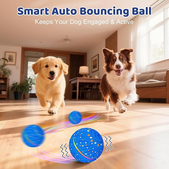 Interactive Dog Toys Dog Ball – 3 Play Modes Smart Moving Bouncing Dogs Ball, E-TPU with RGB Lights, Automatic Rolling Dog Toy for Small Medium Dogs to Keep Them Busy and Boredom Relief (Blue)