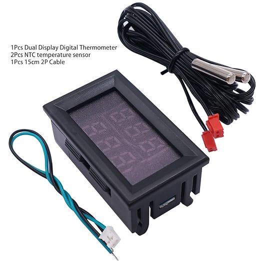 weideer Digital Thermometer Dual LED Display Fahrenheit to Centigrade Adjustable DC 4-28V -67~+248℉/-55～+120℃ High Accuracy Temperature Gauge Sensor with 2 Waterproof NTC Probes K-017