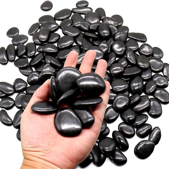 Black Polished Rocks for Plants, Decorative Pebbles, 1-2 Inch, 10 lb