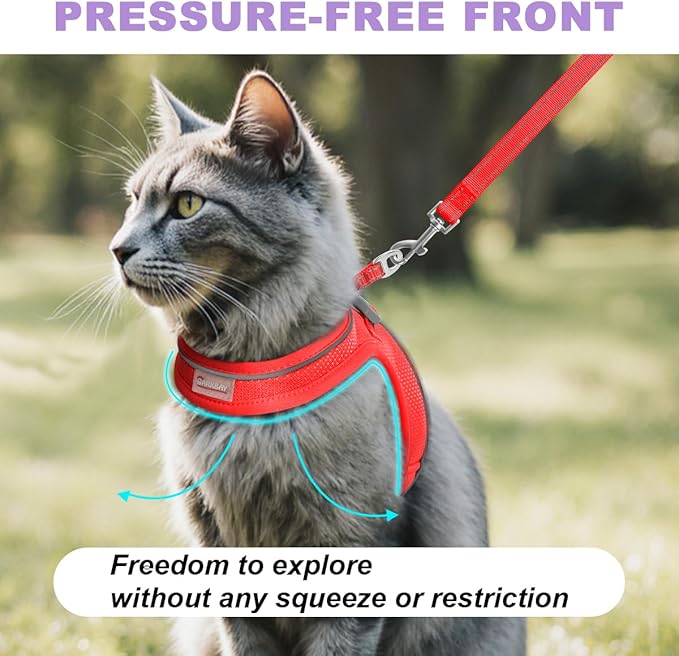 Cat Harness and Leash Set,Escape Proof Kitten Harness,Step in Adjustable Soft Lightweight,Easy Control,Reflective Strips Comfortable for Walking Travel(Red,XS)
