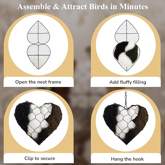 VELNORA Alpaca Fiber Nesting Heart – Hanging Natural Material for Outdoor Garden Birds, Safe & Cozy Habitat