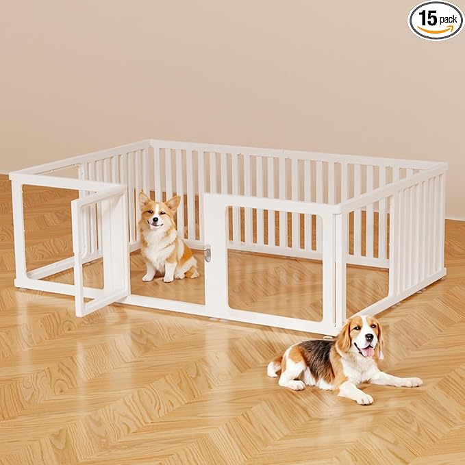 15 Pcs DIY Plastic Acrylic Dog Playpen with Clear Dog Gate, Clear Acrylic Dog Pen for Indoor Easy to Assemble and Disassemble，23.6" Height