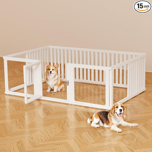 15 Pcs DIY Plastic Acrylic Dog Playpen with Clear Dog Gate, Clear Acrylic Dog Pen for Indoor Easy to Assemble and Disassemble，23.6" Height