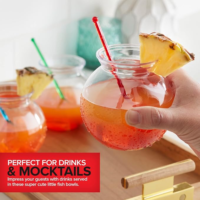 Small Round Plastic Fish Bowls for Parties (12 Pack) 16 oz Clear Mini Drink Bowl, Shatterproof Fishbowl Glasses for Drinks, Centerpieces, Decorations, Goldfish Pond Carnival Game, Centerpiece Vases