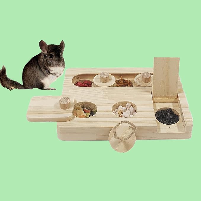 alfyng Guinea Pig Foraging Puzzle Toys, Wooden 6 in 1 Interactive Hamsters Feeder Toy, Rabbit Sniff n' Snack Treat Dispenser Funny Toys for Small Animal, Rabbits, Bunny, Chinchillas, Rats and Gerbils