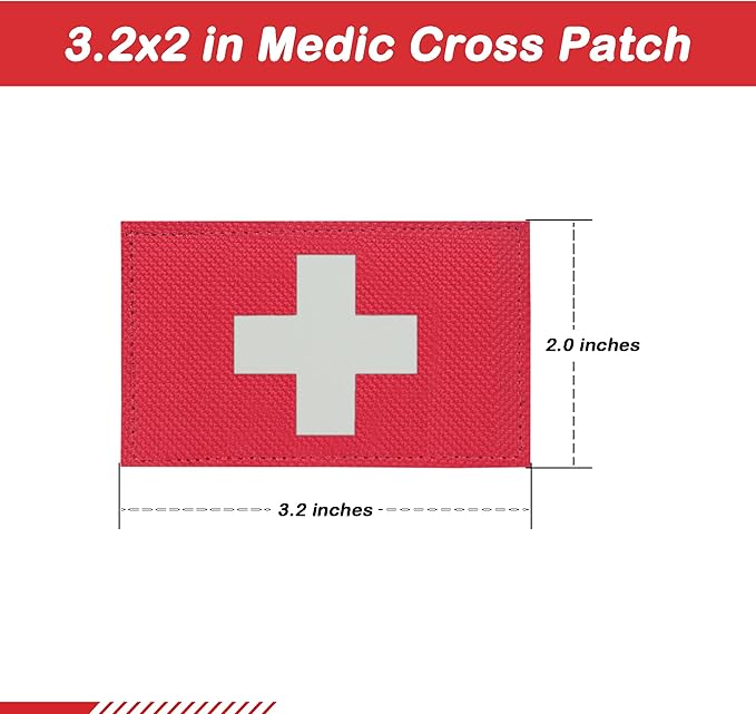 2-Pack Glow in The Dark Patches Luminous Medic Patch First Aid Patch for Backpack, Bags, Hats (3x2 Inches)