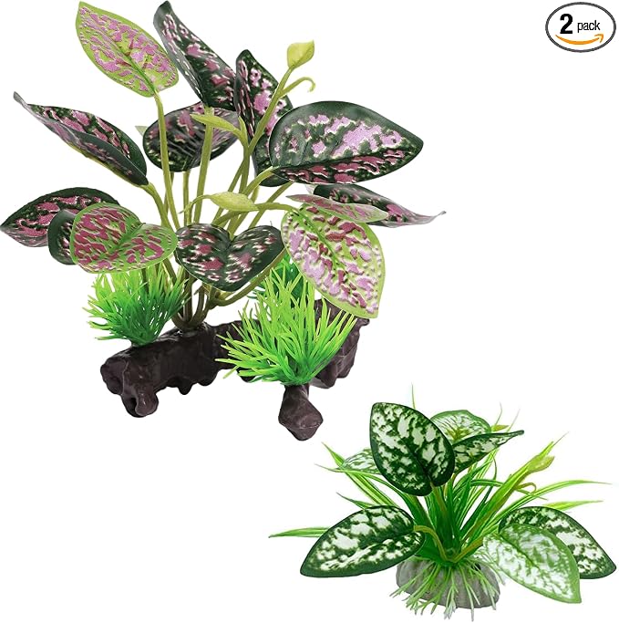 Moonorange Reptile Artificial Plants, Terrarium Plants Decorations Supplies, Aquarium Fish Tank Plant, Amphibian Habitat Hideout Tank Accessories (M Set-2pcs/A)