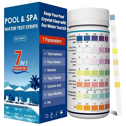 Upgraded 2026 7-in-1 Hot Tub & Spa Test Strips | Fast & Accurate Results in 15 Seconds | Pool Test Strips & Water Testing Kit for Cyanuric Acid, ph,Chlorine,Bromine,Total Alkalinity&Hardness |100ct