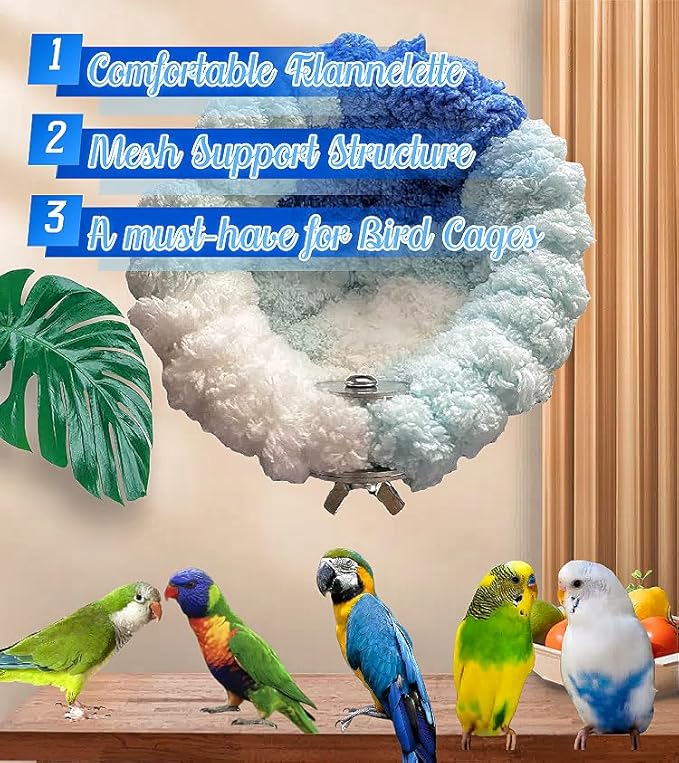2 Pack Warm Bird Nest Bed for Cage Plush Hanging Parrot Bed Bird Snuggle Hut Hanging Sleeping Bird House for Parakeet, Conure, Budgie, Cockatiel, Lovebird, Finch, Hamster-Grey&Blue