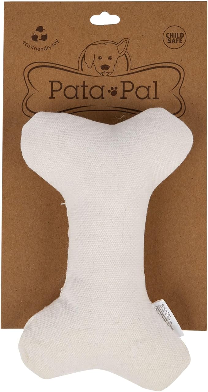 Durable Tough Cotton Canvas Squeaky Dog Toy, Eco-Friendly Interactive Chew Toy for Small, Medium & Large Dogs, T-Bone (White)