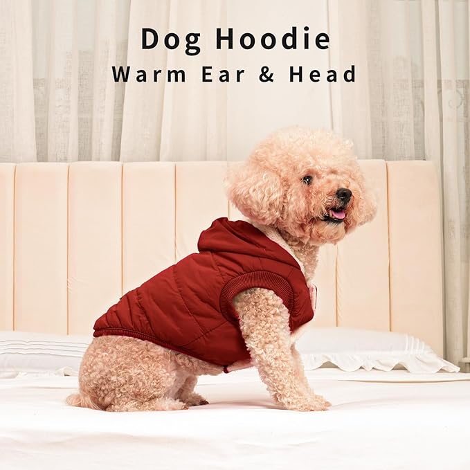 Vecomfy Fleece Lining Extra Warm Dog Hoodie in Winter for Large Dogs Jacket Pet Coats with Hooded,Red XXL