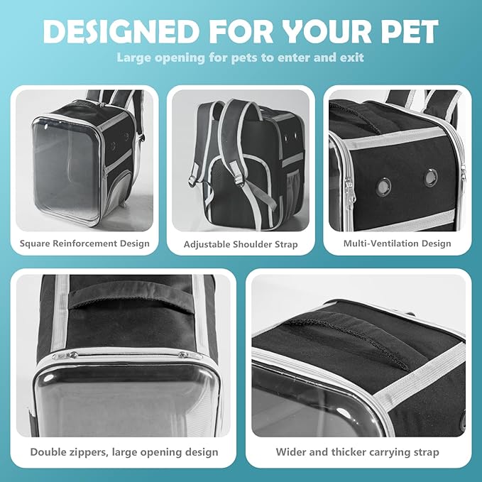 Clear Cat Backpack Carrier Dog and Cats Backpack Bubble, Space Capsule Cat Bag Carrier, Breathable and Suitable Panorama Pet Backpacks for Biking/Traveling/Camping/Walking (Black)