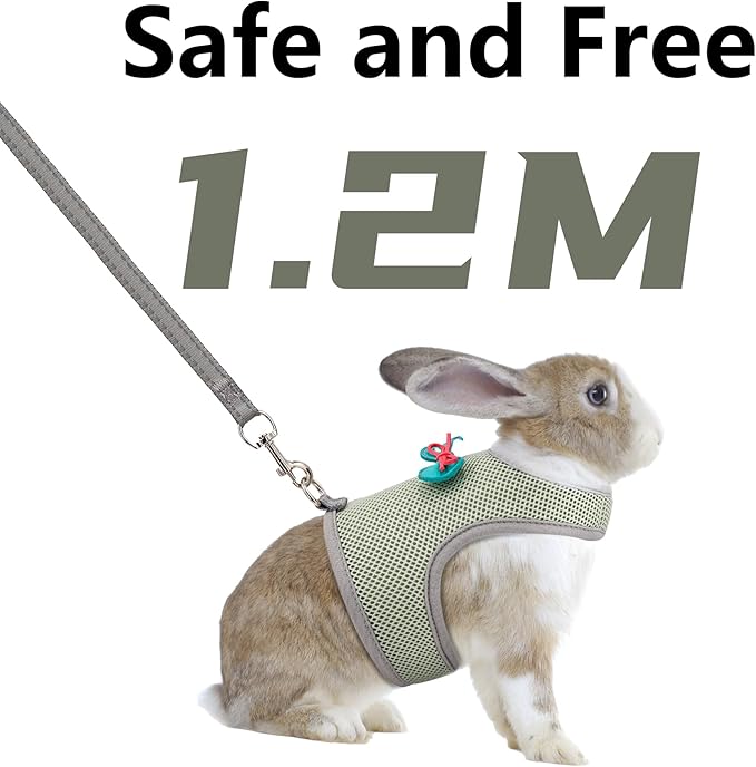 AIITLE Soft Breathable Bunny Harness Set - Escape-Proof Adjustable Vest, Lightweight Reflective Leash for Running, Hiking - Fits Rabbits, Guinea Pigs, Kittens Olive-Green S