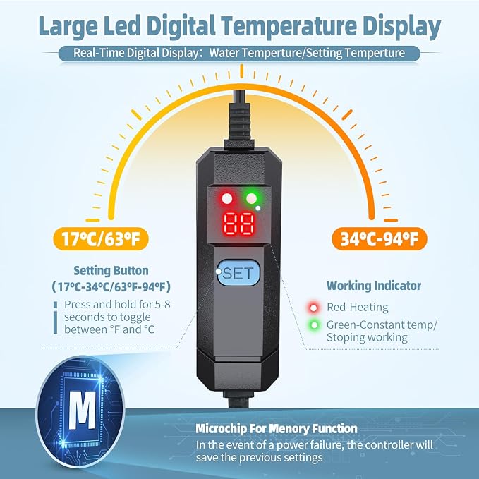Submersible Aquarium Heater 25W/50W/75W/100W for 1-25 Gallon Fish Tank Heater with Intelligent Leaving Water Automatica Stop Heating System & Overheating Protection, for Fresh & Salt Water