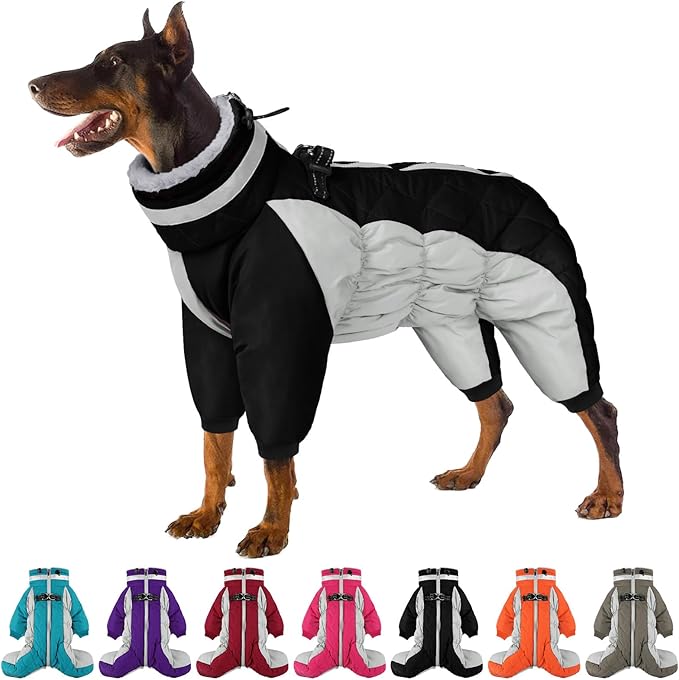 Full Body Dog Coat - Warm Fleece Jacket for Medium Dogs, Turtleneck Winter Coats with Harness, Reflective Dog Snowsuit Windproof Puffer Jackets with Legs for Boston Terrier, Black M
