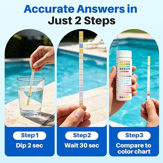 16-in-1 Pool & Spa Test Strips 100ct, for Pools, Hot Tubs, Aquariums | Fast 30s Results for pH, Alkalinity, Hardness, Heavy Metals (Pb, Hg, Cu), Chlorine, Bromine & More