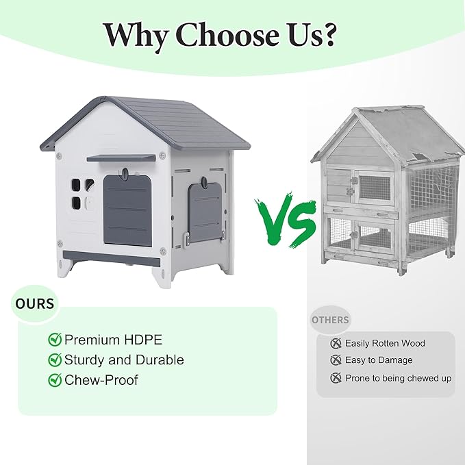 Rabbit Hutch Outdoor Indoor Plastic Waterproof Bunny Cage Enclosure Chew-Proof Rabbit House Guinea Pig Cage Pet House for Small Animals,One Room-Sloping Roof