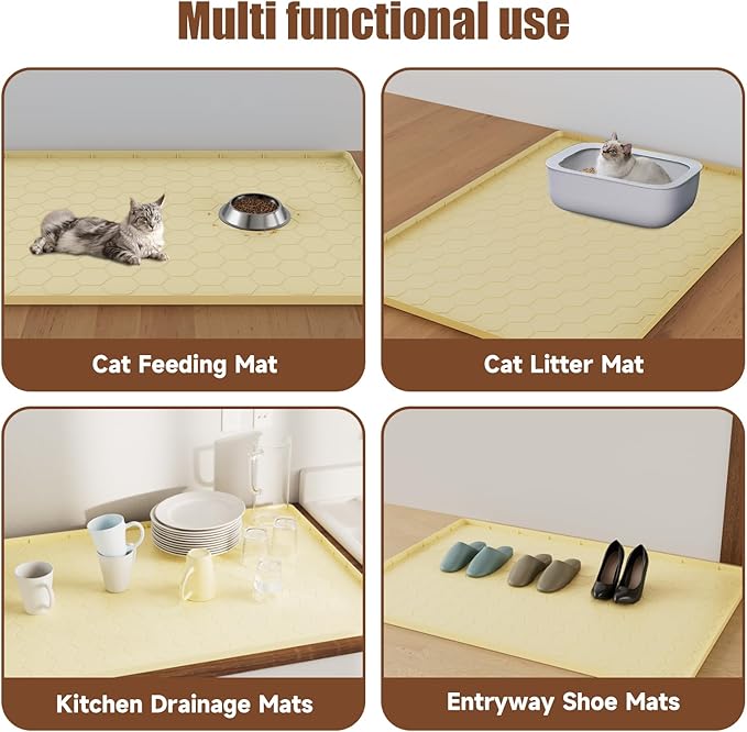 Pawinner Cat Mat for Litter Box, 40" X 28" Large Silicone Cat Litter Trapping Mat, Waterproof Cat Litter Mat, Soft on Kitty Paws, Easy to Clean, Non-Slip Kitty Scratch Pad for Floor(Yellow)