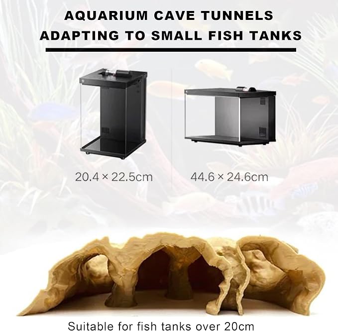 LIYAOLI 3D Printed Aquarium Cave Tunnel with Viewing Ports | Fish Tank Decor Hideout for Pleco,Fish Shrimp and Betta & Corydoras with Multiple Caves for Fish Tank Aquascape Decoration (M - Sand Color)