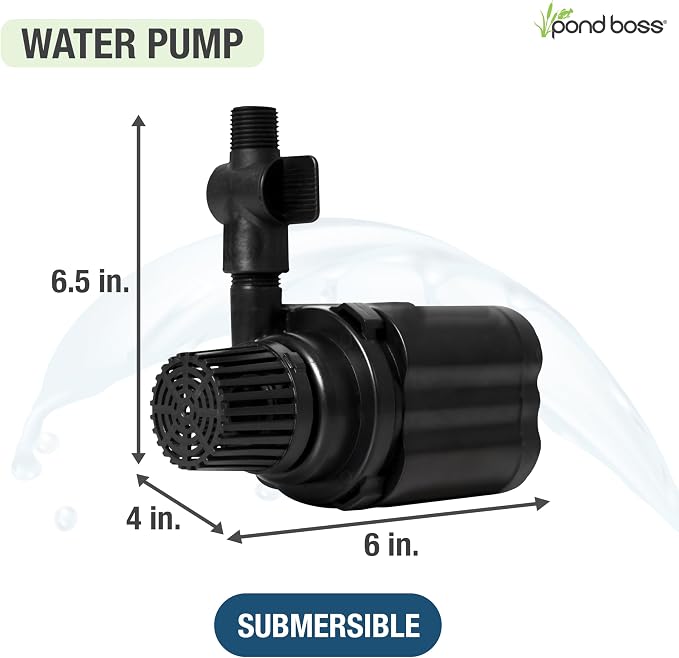 pond boss 800 GPH Submersible Water Pump for Hydroponics, Aquaponics, and Ponds – Adjustable Flow, Quiet Operation, Threaded Adapter, 16 ft Cord