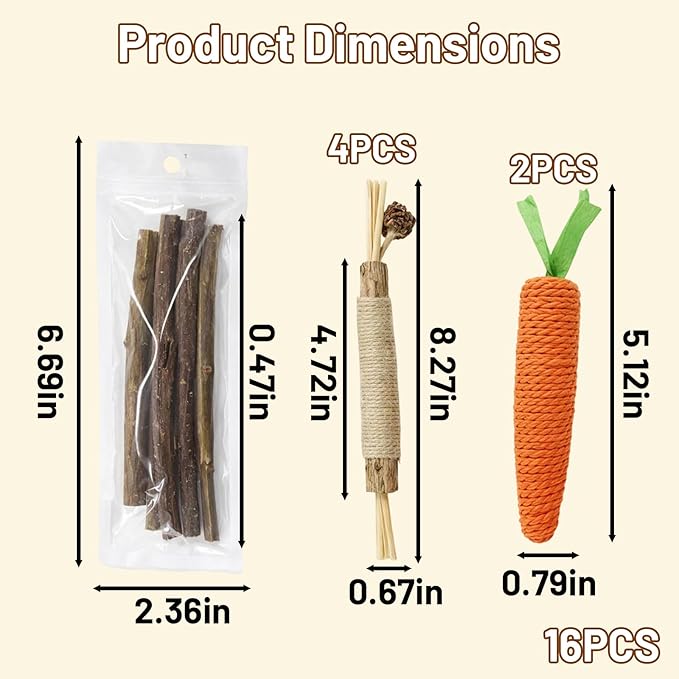 16 PCS Silvervine Sticks for Cats, Dental Chew Tools, Mood Relief for Indoor Cats, Cat Chew Sticks Set with Nice Materials