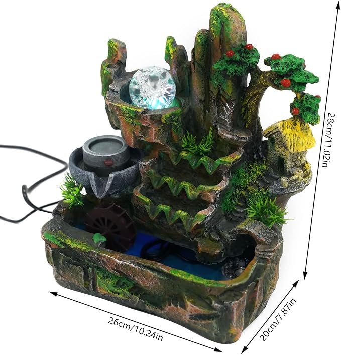 Indoor Fountain Rockery Tabletop Water Fountain with an Atomizer Elaxation | Water Feature Meditation with LED Light for Home Office Desktop Decor Gift 11.81''L x 7.09''W x 12.99''H