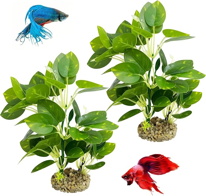 Hamiledyi Silk Aquarium Plants 8.7" Tall Artificial Green Plants for Fish Tank Aquarium Fake Aquatic Plant Lifelike Water Grass Ornament for Fish Tank(2PCS,Style A)