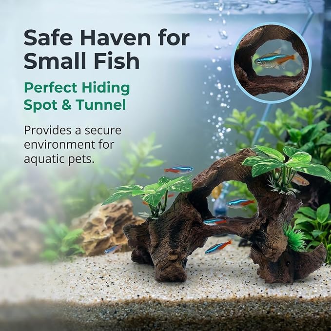relaqcc Fish Tank Decorations Artifical Driftwood Cave Aquarium Decoration Ornaments Silk Aquarium Plants for Betta Fish Tank Accessories