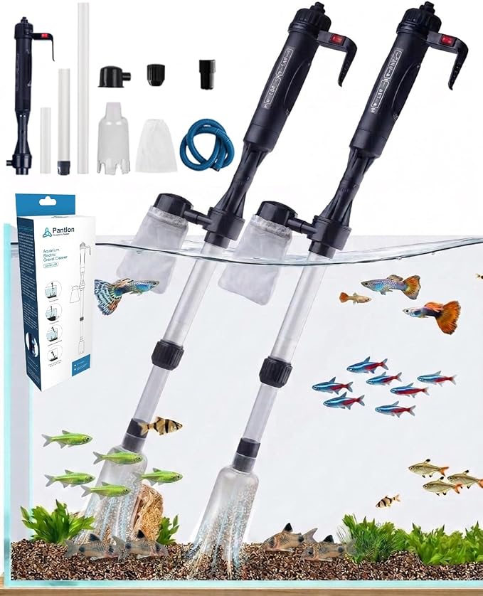 Electric Aquarium Gravel Cleaner Fish Tank Cleaning Vacuum Siphon Tool Kit | Automatic Removable Water Changer Circulation Battery-Operated Adjustable Length Sand Algae Filter for All Aquariums(2PCS)
