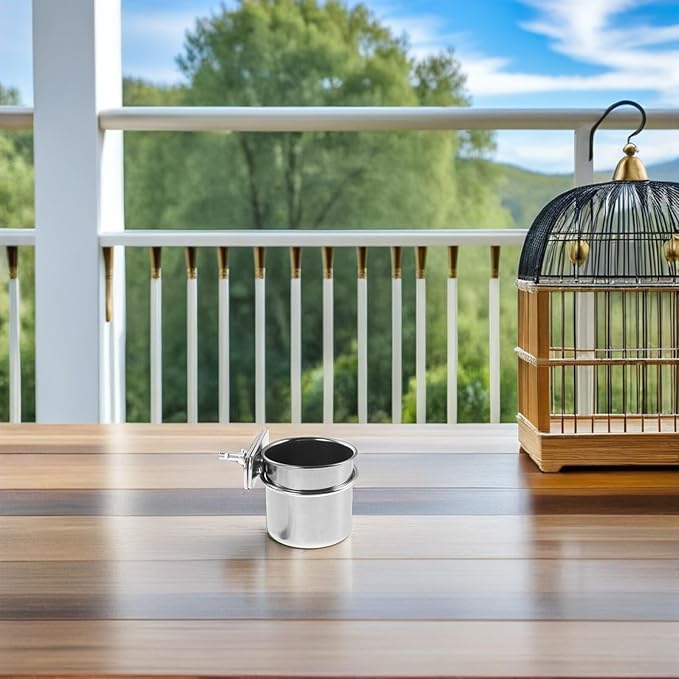 2pcs Parrot Feeding Bowls with Clamp Stainless Steel Bird Food Cup Holders 4.4cm 5.5cm for Bird Cage Feeders Suitable for Cockatiel Conure Parakeet