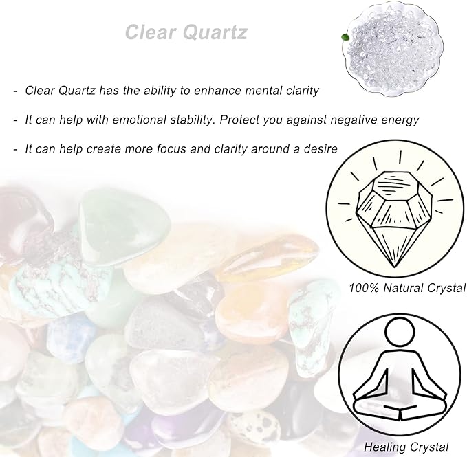 Erliway Natural Clear Quartz Tumbled Chips Crushed Crystal Stone, 7-9mm | Polished Healing Crystal Chips Healing Reiki Crystal Jewelry Making Home Decoration, Aquarium, Vase Fillers, Plants Décor
