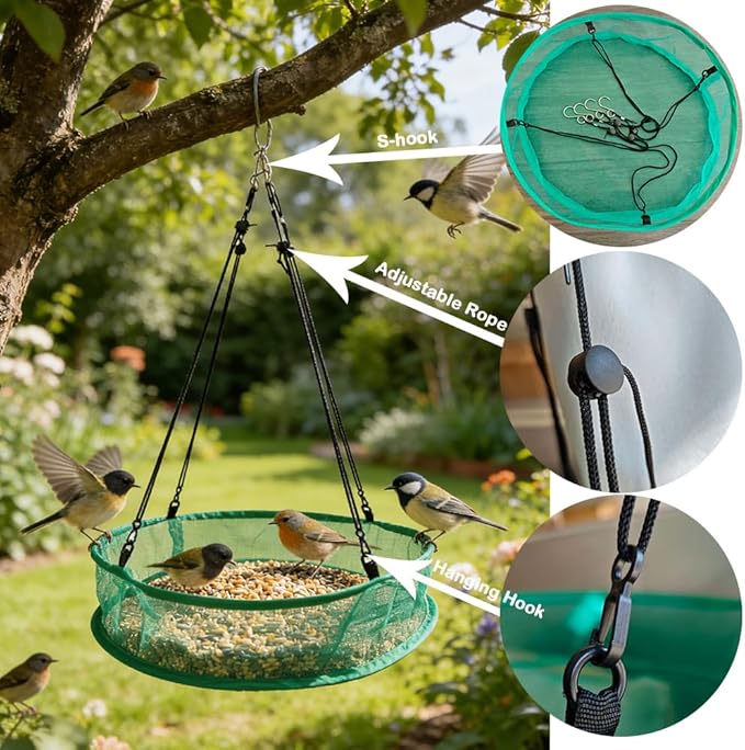 Seed Catcher for Bird Feeders, 20'' Bird Feeders for Outdoors Hanging, Birds Feeder Seed Catcher Tray with Adjustable Hanging Hoop for Outdoor Garden Accessories (Grey)
