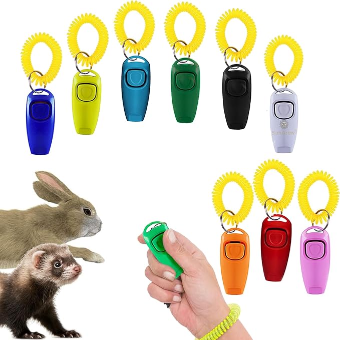 SunGrow Parrot Training Clickers with Black Wrist Strap, Pet Bird Clickers Training Kit, Flat Drop-Shape Button (Multicolored, 10)