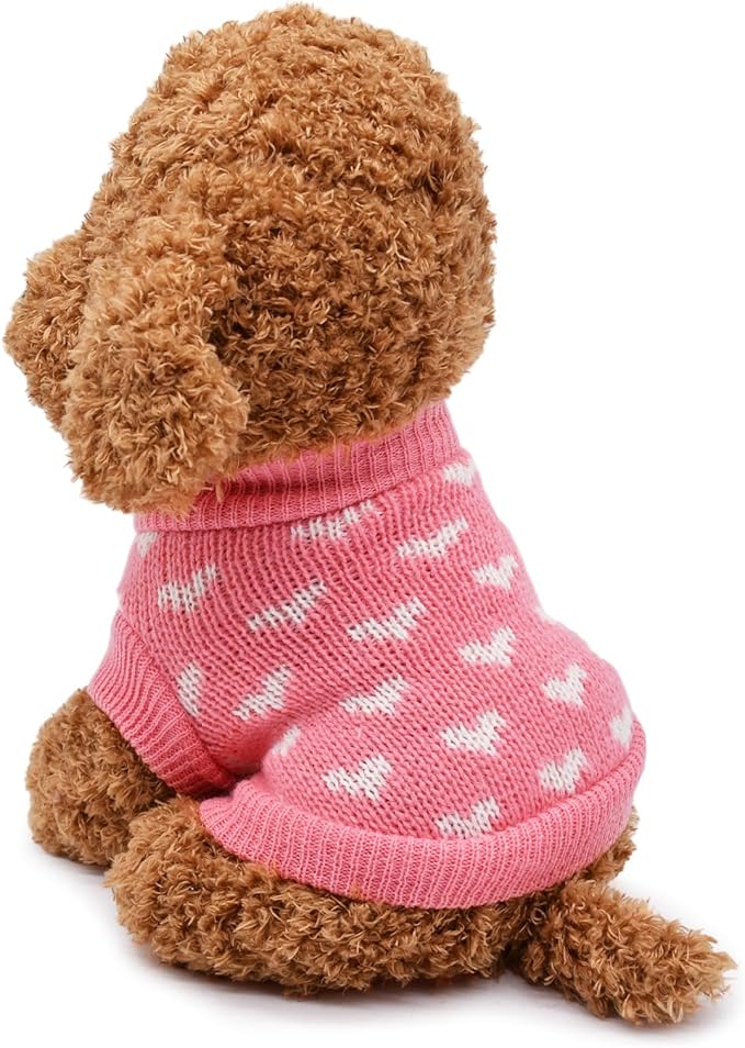 Valentine's Day Pink Heart Pet Sweater for Dogs - Cozy Knitted Small to Medium Dog Sweaters, Adorable Puppy Cat Dogs Sweater with Love Pattern, Perfect for Cold Weather and Celebrating Love