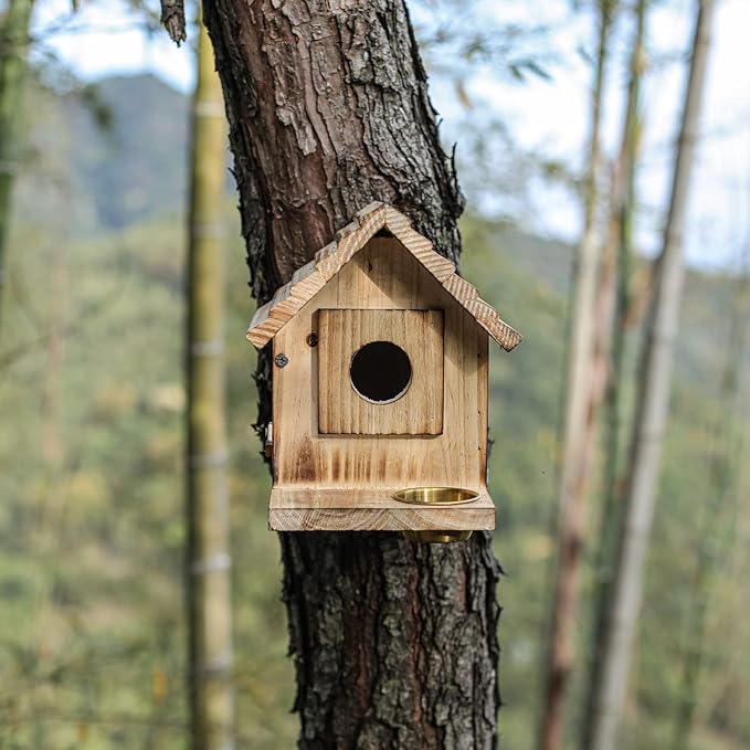Bird House for Outside, Wooden Bluebird House with Predator Guard, Hanging Wild Bird Feeder, Outdoor Birdhouse for Clearance, Garden Bird Nesting Box for Country Cottages