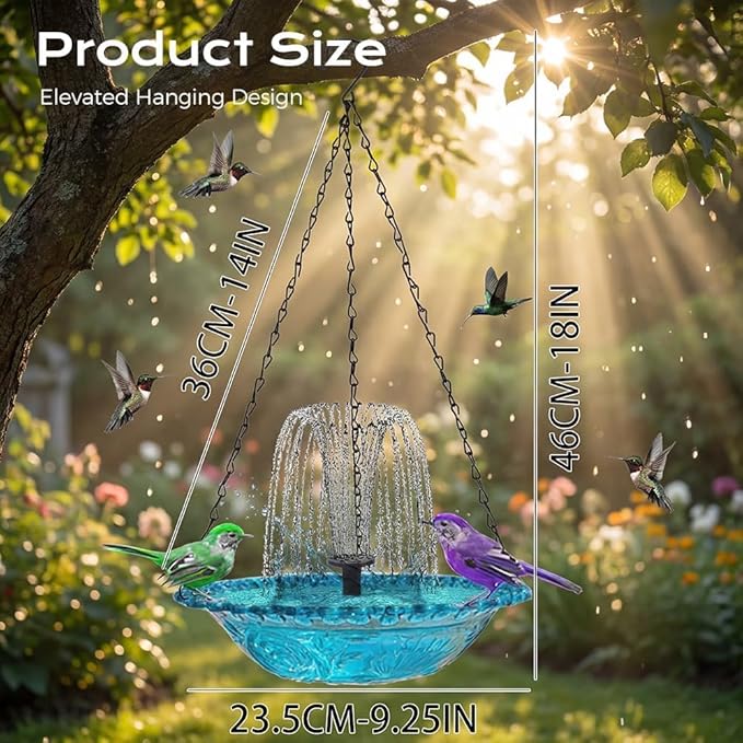 Solar Cascade Hanging Bird Bath Fountain,Solar Powered Cascade Hanging Bird Bath Fountain with Solars Pump,for Outdoor and Gardens (Gray)