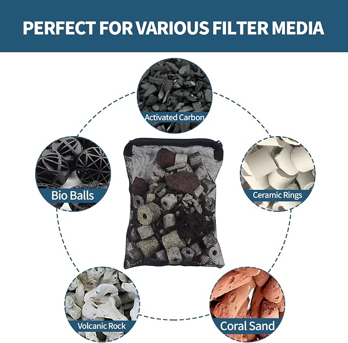 10 Pack 7.8 x 5.9 Inch Media Bags for Aquarium, Aquarium Filter Media Bags with Zipper, Fish Tank Fine Mesh Bag for Carbon, Bio Balls, Ceramic Rings, Volcano Rock (Black)